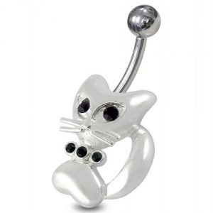 Jeweled Cat Non-Moving Belly Ring