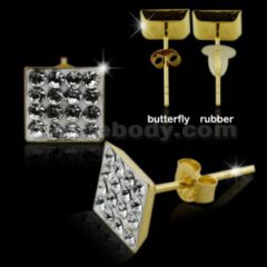 Spectacular 9K Gold Multi Square Jeweled Stud Earring