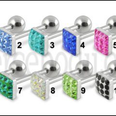 SS Tongue Barbell With Square Crystal Top