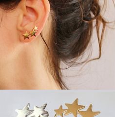 Jeweled Star 14k Gold Ear Pin