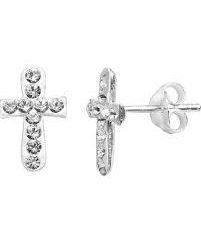 Sterling Silver Crystal Cross Earring