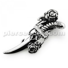 Knife With Rose Stainless Steel Casting Pendant