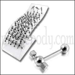 Surgical Steel Tongue Barbell In A Wave Display