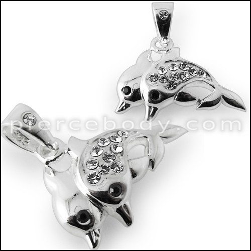 Silver Jeweled Dolphin Pendant