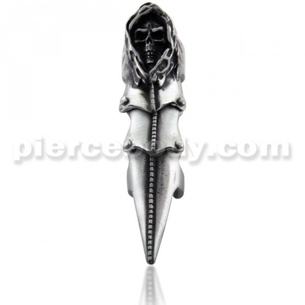 Full Finger Pewter Reaper Skull Armor Ring