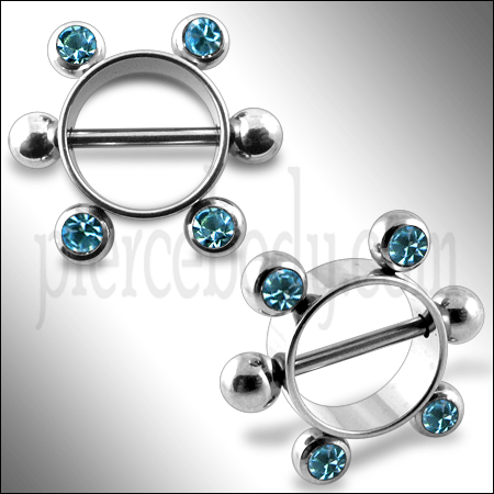 Surgical Steel Nipple Rings Rounder with Gems