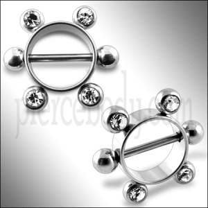 14g Clear Jeweled Surgical Steel Nipple Rounder