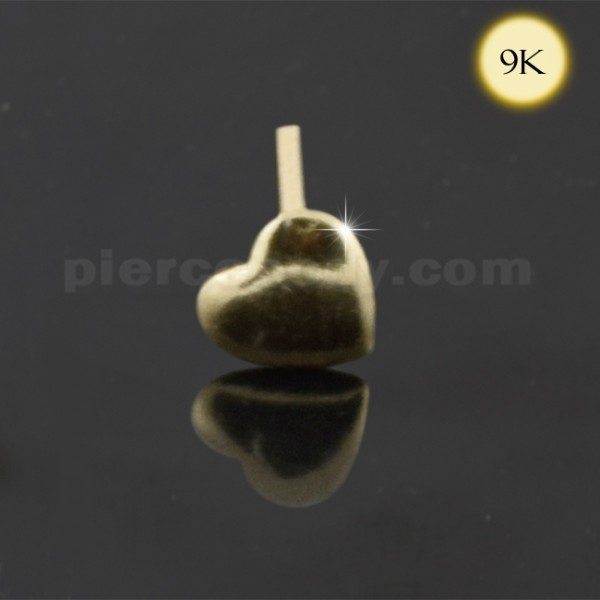 9K Gold Straight Nose Stud with Embossed Heart Detail