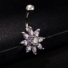 Flower with Heart Dangling Navel Belly Ring
