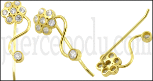 Jeweled 14k Gold Ear Pin