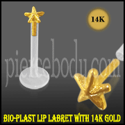 Bio-Plast Lip Labret with Star 14K Gold Top