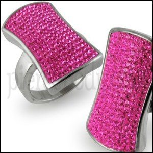 Chic Women Ladies Pink Crystal Jewelry Finger Ring