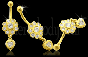 High Quality Zirconia With 14K Gold Moving Navel Ring