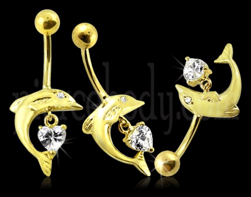 dolphin  gold belly button rings