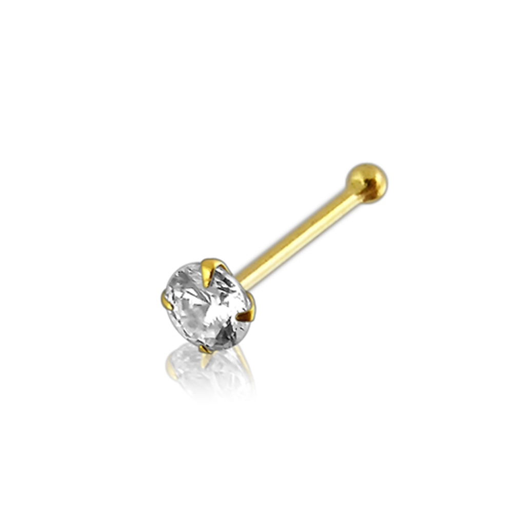 22G 6 mm  9K Solid  Gold Genuine Diamond ball End Nose Pin Stud Piercing Jewelry 