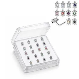 925 Sterling Silver Jeweled Sea Turtle L-Bend Nose Stud Box (20 Pieces)