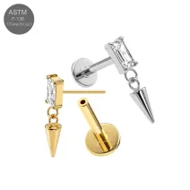 ASTM F-136 Titanium CZ Crystal Spike Drop Threadless Labret (18G/16G)
