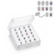 925 Sterling Silver Jeweled Sea Turtle L-Bend Nose Stud Box (20 Pieces)