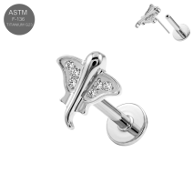ASTM F-136 Titanium CZ Stingray Threadless Labret (18G/16G)