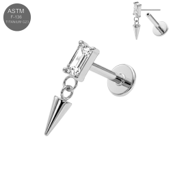 ASTM F-136 Titanium CZ Crystal Spike Drop Threadless Labret (18G/16G)