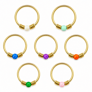 14K Gold Opal Bead Hoop Ring in display box | Different opal color
