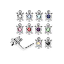 925 Sterling Silver Jeweled Sea Turtle L-Bend Nose Stud Box (20 Pieces)