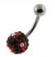 Black And Red Crystal Stone Balls With Navel Banana Bar Belly Ring FDBLY077
