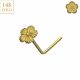 14K Solid Yellow Gold Flower L-Bend Nose Stud