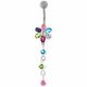 Moving Multi color Stone Flower Curved Bar Belly Ring