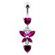 Fancy Flower Silver Dangling Belly Ring With Curved Bar