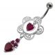 Heart Shape Stone Studded in Silver Round Jeweled Dangling Belly Ring