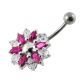 Blue Gems Stone Flower Surgical Steel Curved Bar Belly Ring