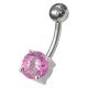 Fancy Pink Stone Titanium Non-Moving Curved Bar Navel Ring