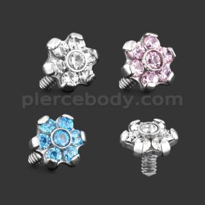 G23 Grade Titanium Threaded 5 CZ Flower Tops for Internal Madonna Labrets