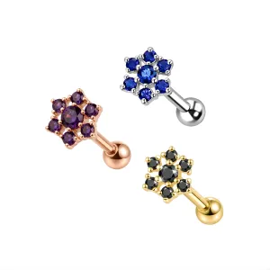 Snowflake CZ Jeweled 925 Sterling Silver Cartilage Tragus Piercing Ear Stud