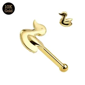 10K Solid Yellow Gold Duck Nose Stud 22G – Ball End Nose Pin
