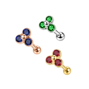 925 Sterling Silver Trinity CZ Jeweled Cartilage Tragus Piercing Ear Stud