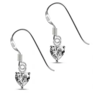 Fancy Heart Jeweled Dangling 925 Sterling Silver Ear Ring