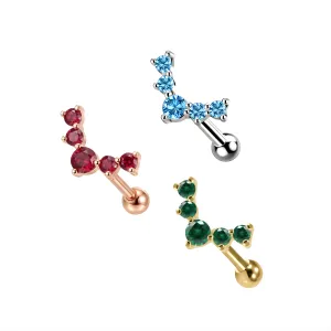 925 Sterling Silver Curved CZ Jeweled Cartilage Tragus Piercing Ear Stud