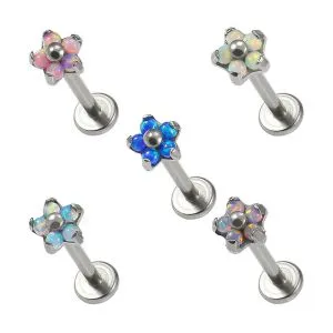 Flower with Opal Top G23 Grade Titanium Internal thread Labret 