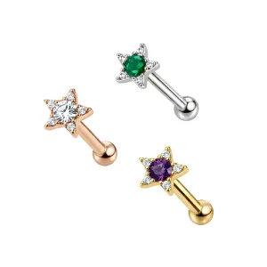 Star CZ Jeweled 925 Sterling Silver Cartilage Tragus Piercing Ear Stud