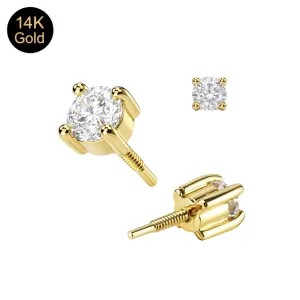 14K Solid Gold Internal Thread 2.5mm Round CZ Attachment Top
