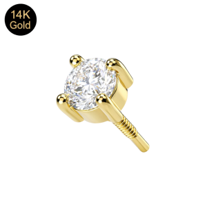 14K Solid Gold Internal Thread 2.5mm Round CZ Attachment Top
