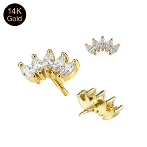 14K Solid Gold Internal Thread 5 Marquise CZ Crown Attachment Top