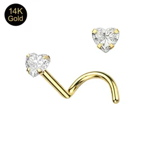 14K Gold Heart-Cut Cubic Zirconia Nose Screw (20G)