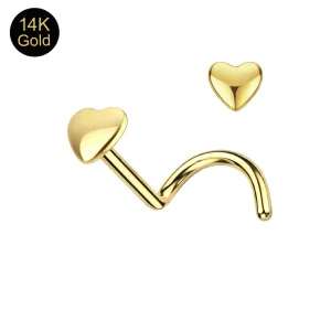 14K Yellow Gold Heart Top Nose Screw (20G)