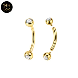 14K Yellow Gold Internally Threaded Curved Barbell | 16G