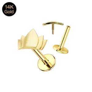 14K Solid Gold Internally Threaded Lotus Flower Labret Piercing | 16G