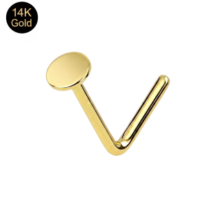 14K Solid Yellow Gold Plain Button Style L-Bend Nose Stud (22G)