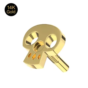 14K solid gold minimalist skull attachment top showing high-polish front and internal thread detail.